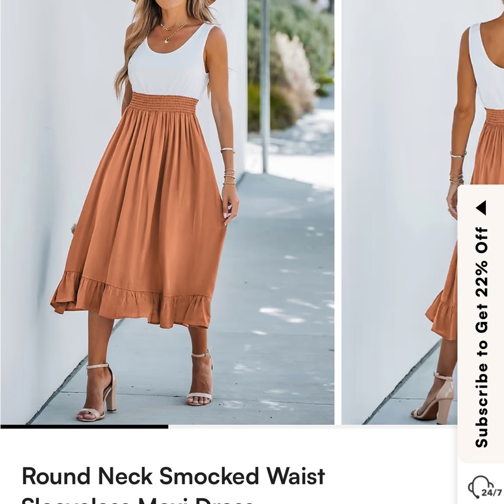 Cupshe Round Neck Smocked Waist Sleeveless Dress